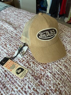 Von Dutch Tan Corduroy Mesh Back Trucker Hat NWT